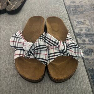Plaid Bow Slide Sandals